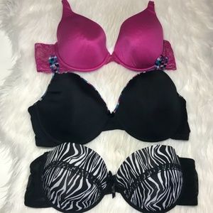 3 Bra Bundle 38C Strapless Zebra Pink Blank Lined